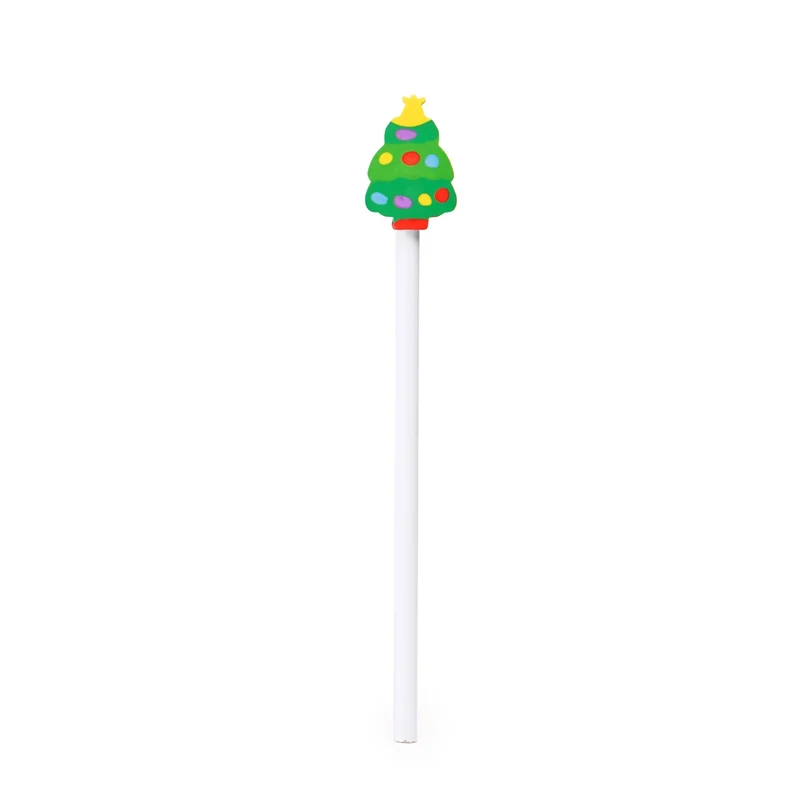 Crayon de Noël en Bois Blanc avec Gomme Fantaisie - Personnalisable