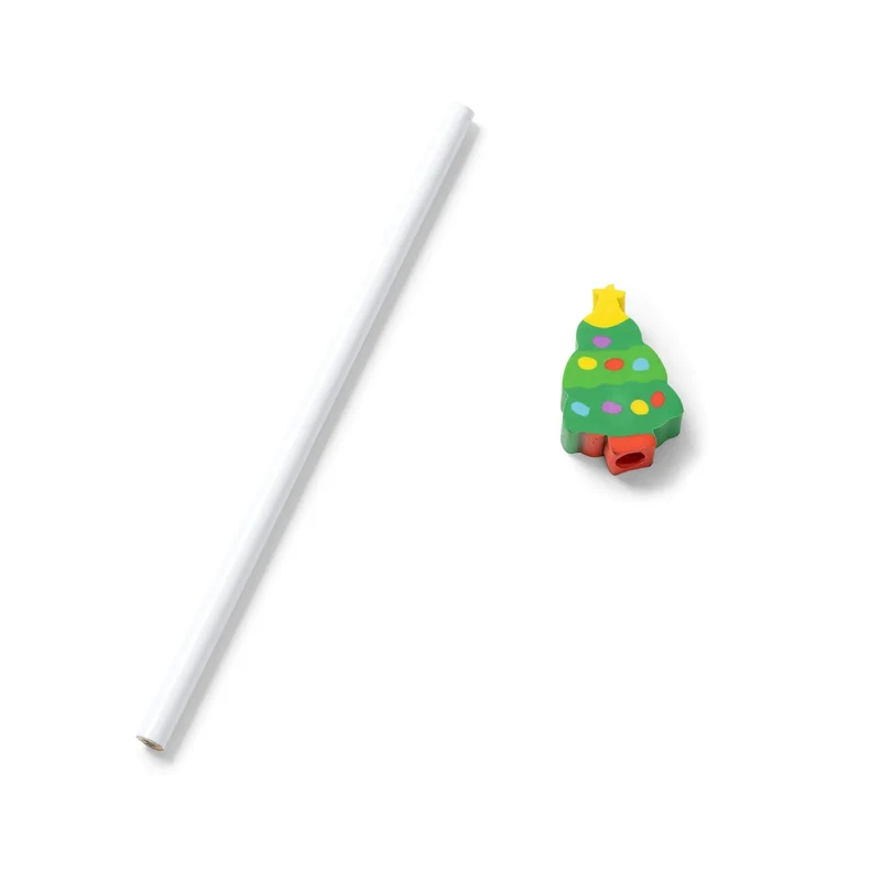 Crayon de Noël en Bois Blanc avec Gomme Fantaisie - Personnalisable