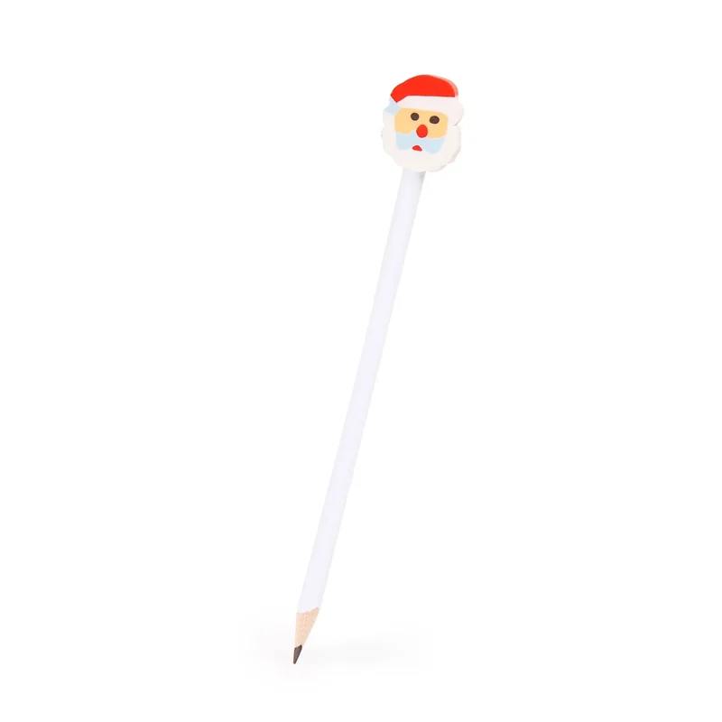 Crayon de Noël en Bois Blanc avec Gomme Fantaisie - Personnalisable