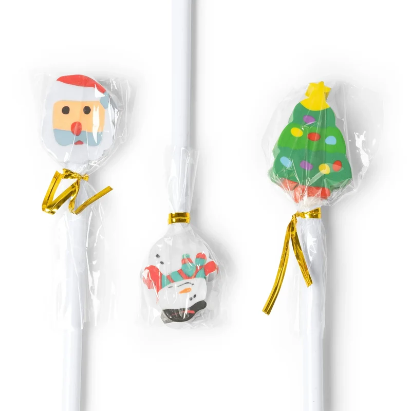 Crayon de Noël en Bois Blanc avec Gomme Fantaisie - Personnalisable
