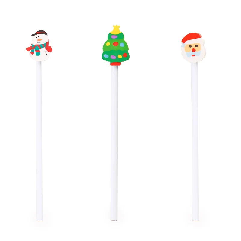 Crayon de Noël en Bois Blanc avec Gomme Fantaisie - Personnalisable