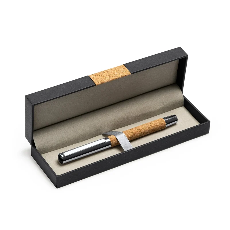 Stylo Roller en Liège Naturel et Acier - Étui Assorti