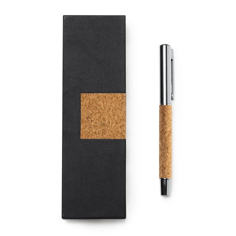 Stylo Roller en Liège Naturel et Acier - Étui Assorti