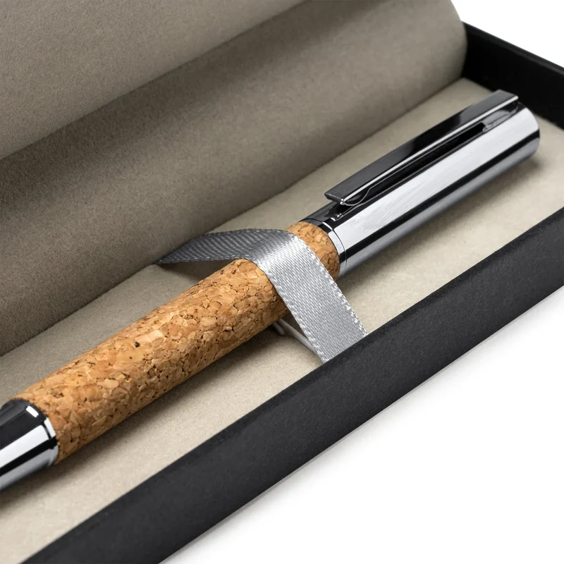 Stylo Roller en Liège Naturel et Acier - Étui Assorti