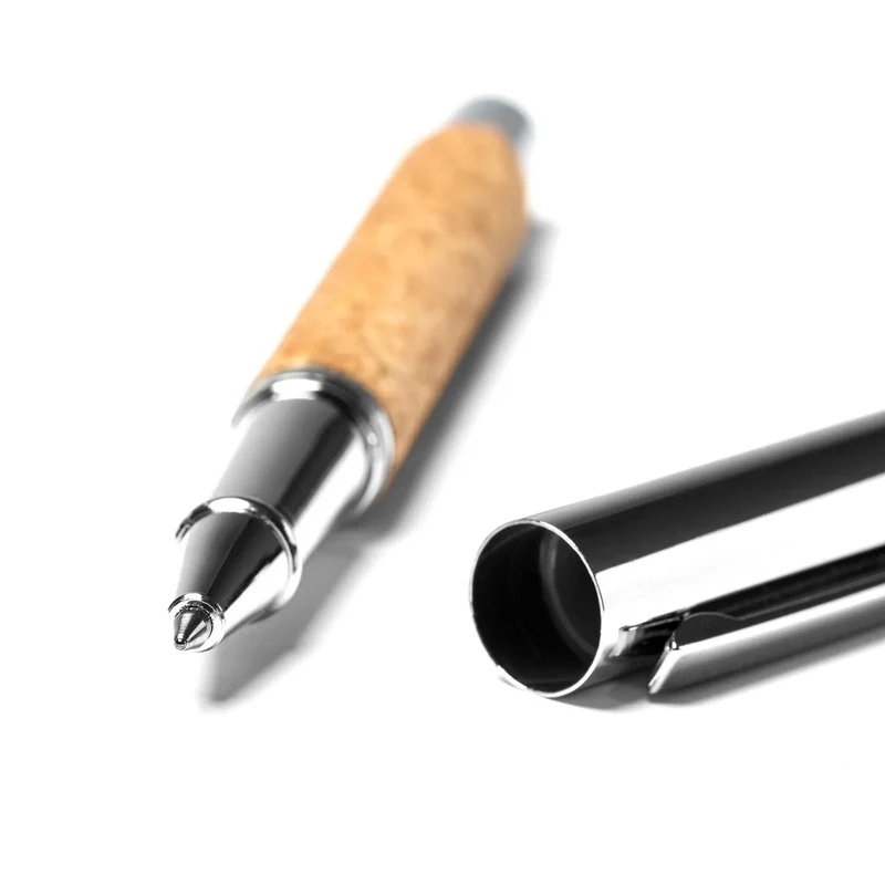 Stylo Roller en Liège Naturel et Acier - Étui Assorti
