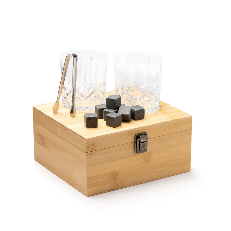 Coffret Dégustation Whisky en Bambou - 2 Verres, 8 Pierres Pince Inox