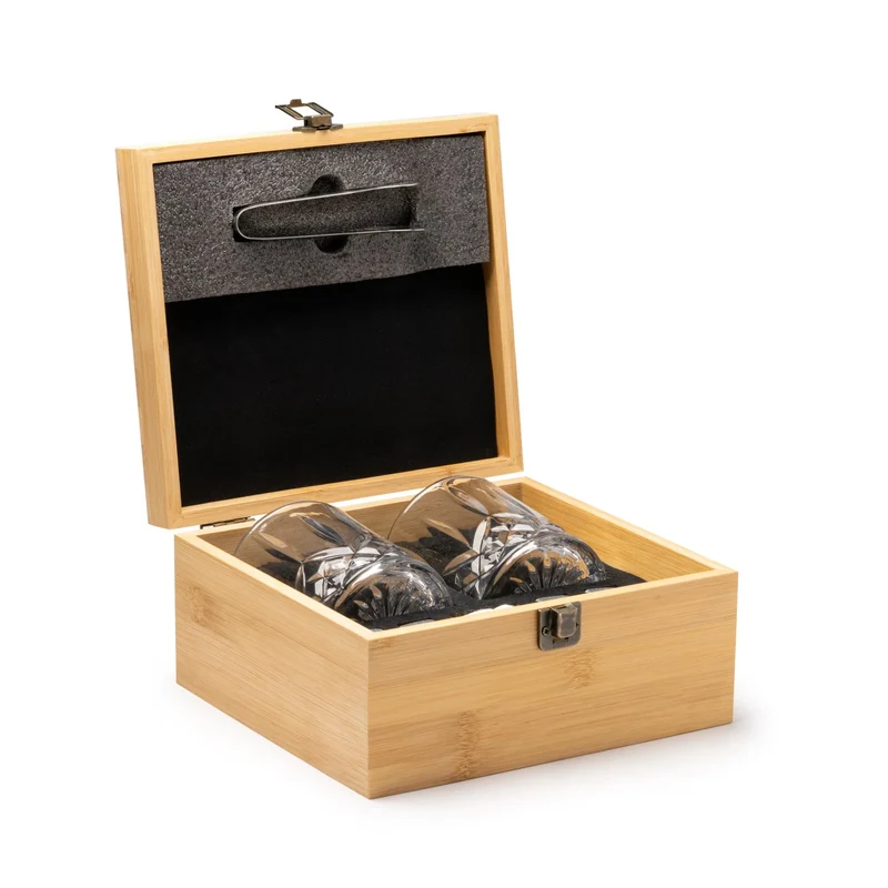 Coffret Dégustation Whisky en Bambou - 2 Verres, 8 Pierres Pince Inox