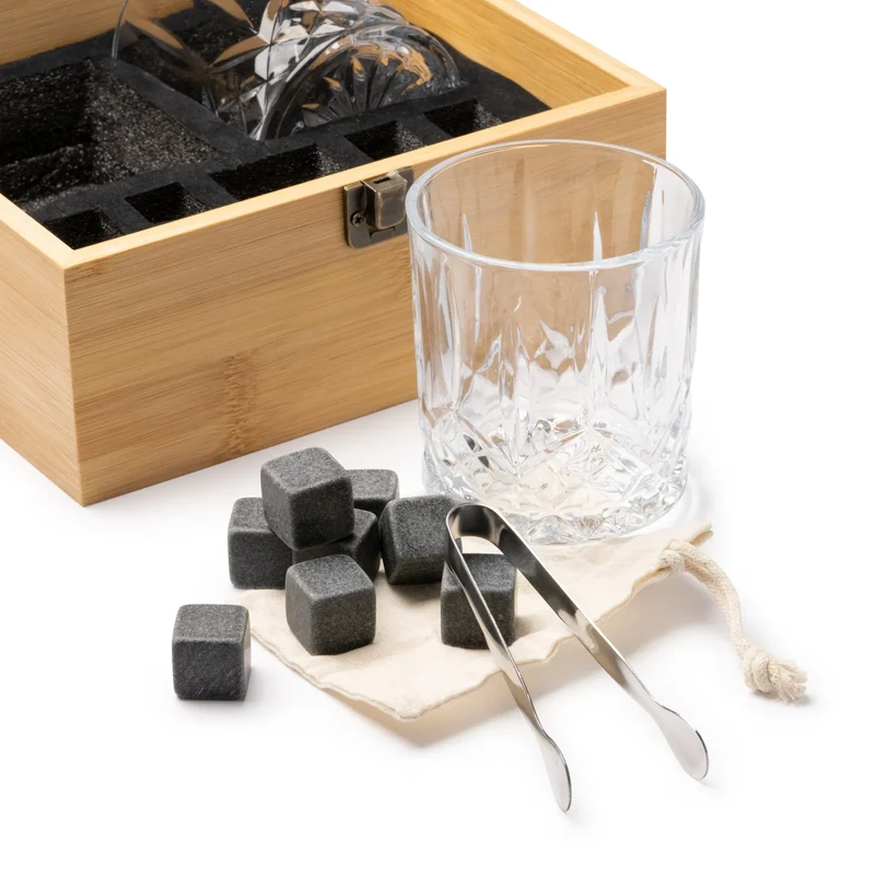 Coffret Dégustation Whisky en Bambou - 2 Verres, 8 Pierres Pince Inox