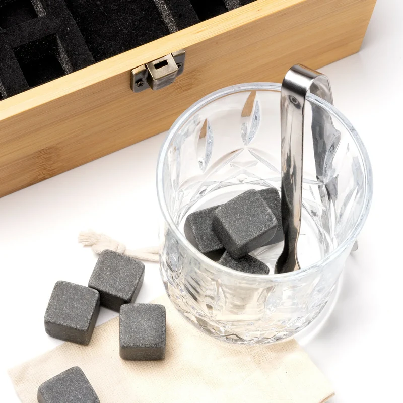 Coffret Dégustation Whisky en Bambou - 2 Verres, 8 Pierres Pince Inox
