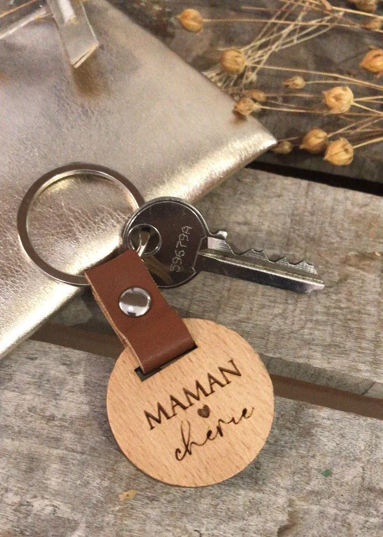 Porte-clés en Bois Naturel - Finition Similicuir