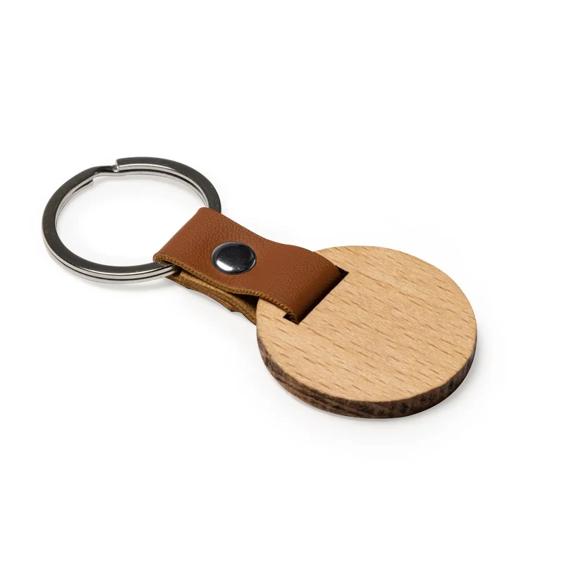 Porte-clés en Bois Naturel - Finition Similicuir