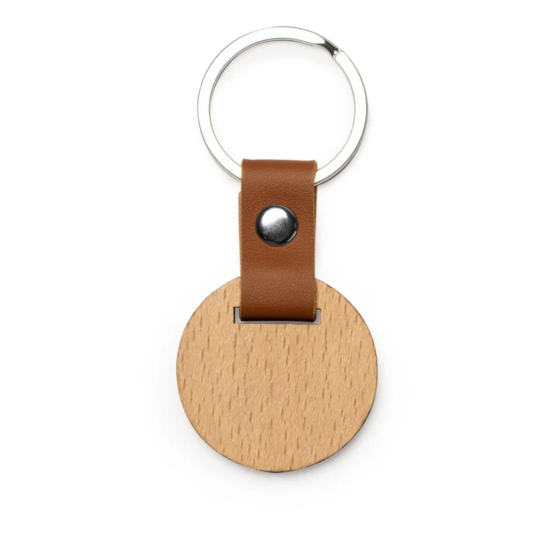 Porte-clés en Bois Naturel - Finition Similicuir