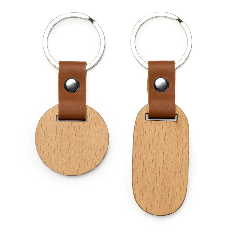 Porte-clés en Bois Naturel - Finition Similicuir