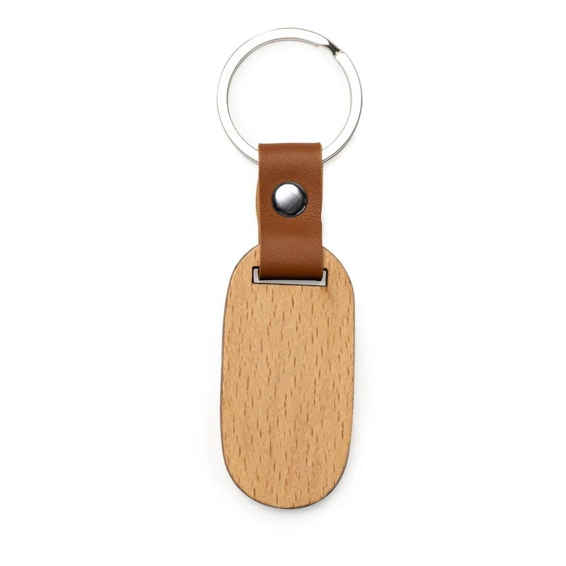 Porte-clés en Bois Naturel - Finition Similicuir
