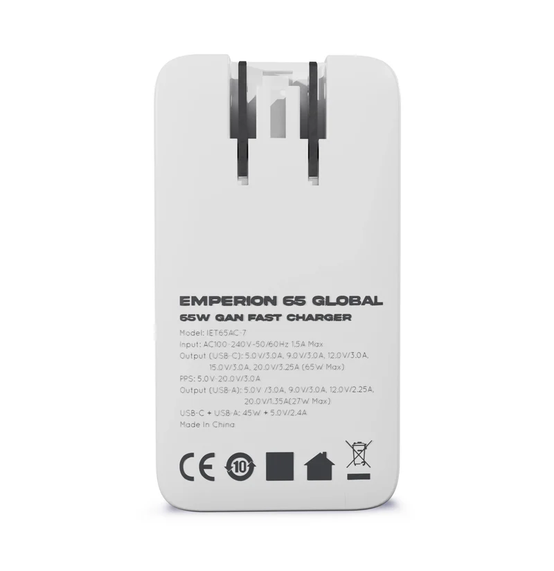 EMPERION 65 GLOBAL — 65W USB-C Laptop Travel Charger | Interchangeable International Plugs