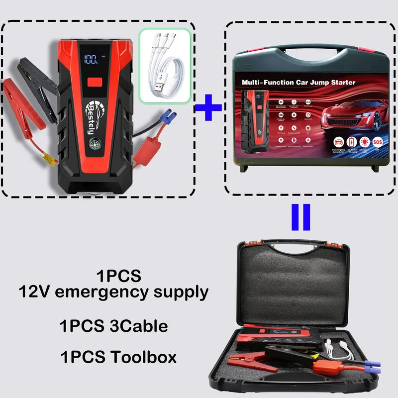 Démarreur de Batterie Portable 3000A 12V Câble 3 en 1 et Mallette