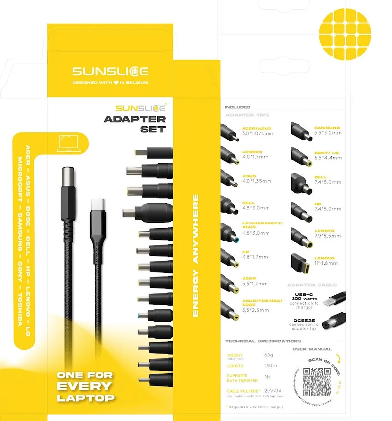 Laptop Power Plugs - 65 Watts - USB-C Cable and Adaptor Set
