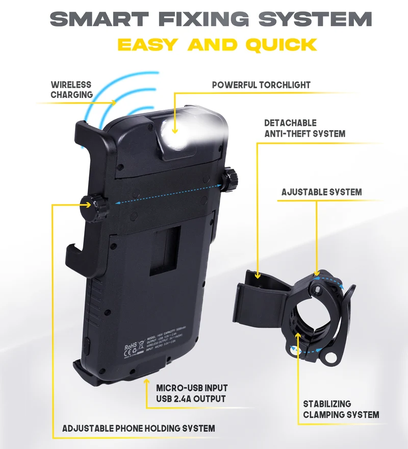 Cyclotron 5'000 mAh - Phone Mount for Bike and Motorbike