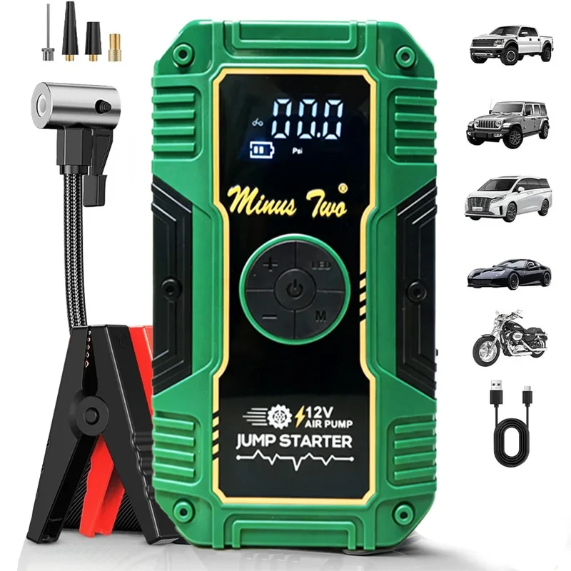 Booster de Batterie 2000A 12V Compresseur d'Air et Lampe LED