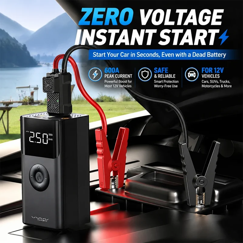 Démarreur de Batterie 4 en 1 600 A avec Compresseur