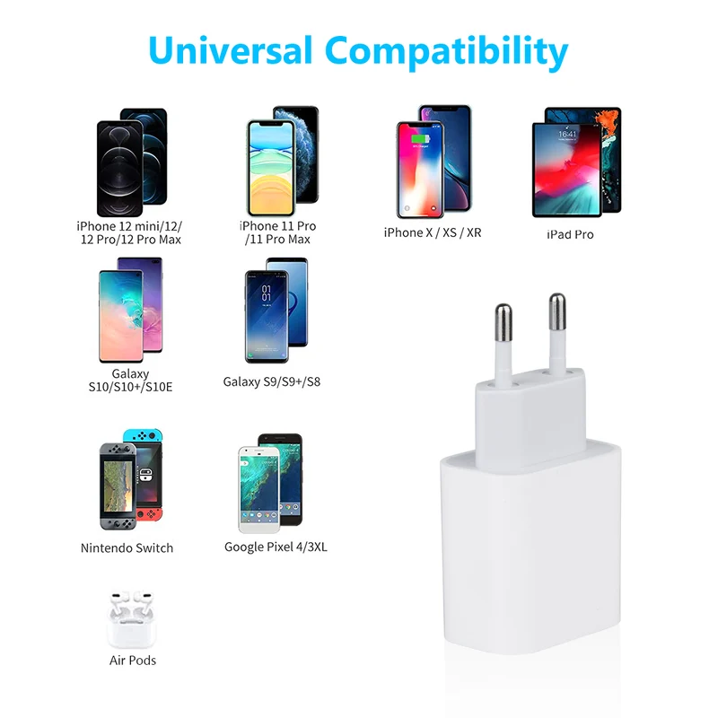 PACK CHARGEUR SECTEUR UNIVERSEL + CABLE USB-C VERS LIGHTENING 2 mètres