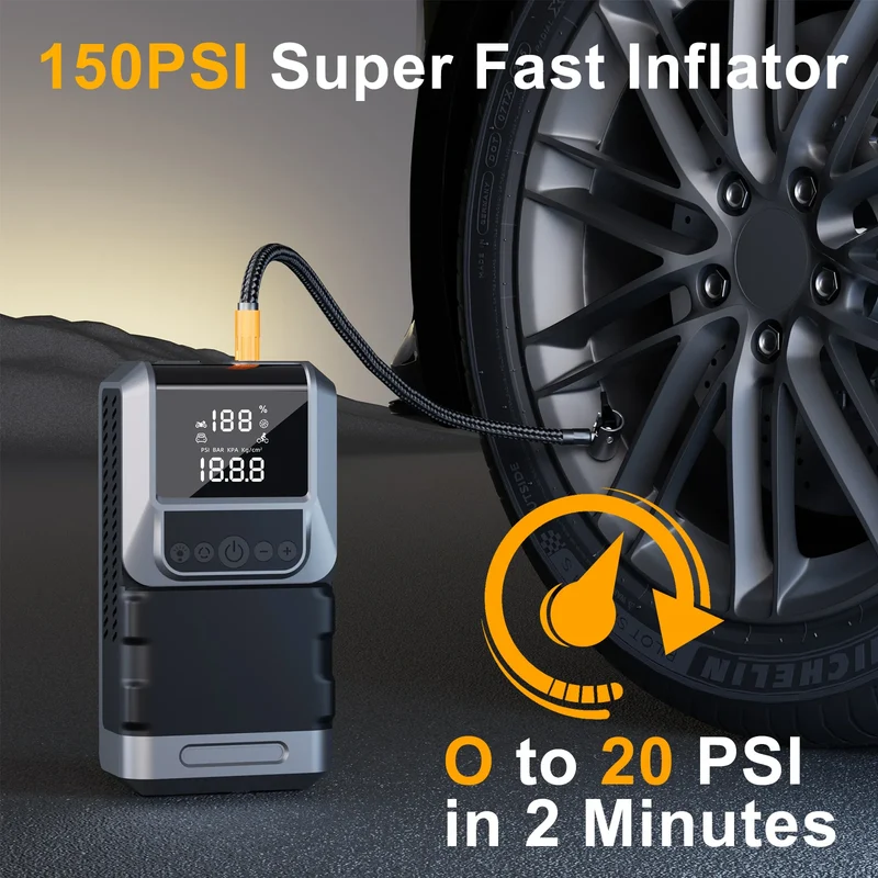 Démarreur de Batterie 5000A 99800 mAh Compresseur 150 PSI