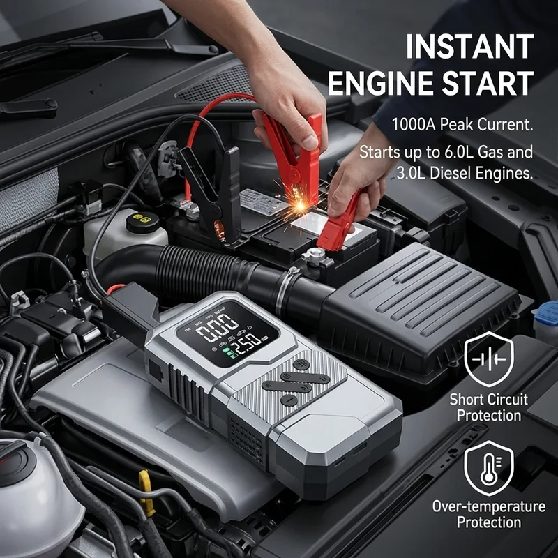 Démarreur de Batterie 1000A Compresseur 150 PSI Portable