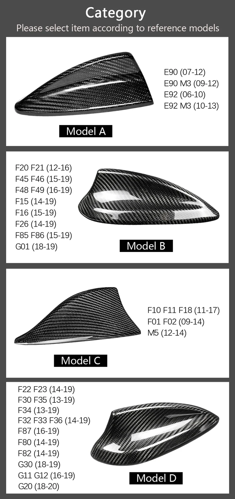 Antenne Shark Fin BMW M2 M3 M4 X1 X3 F22 F30 Carbone