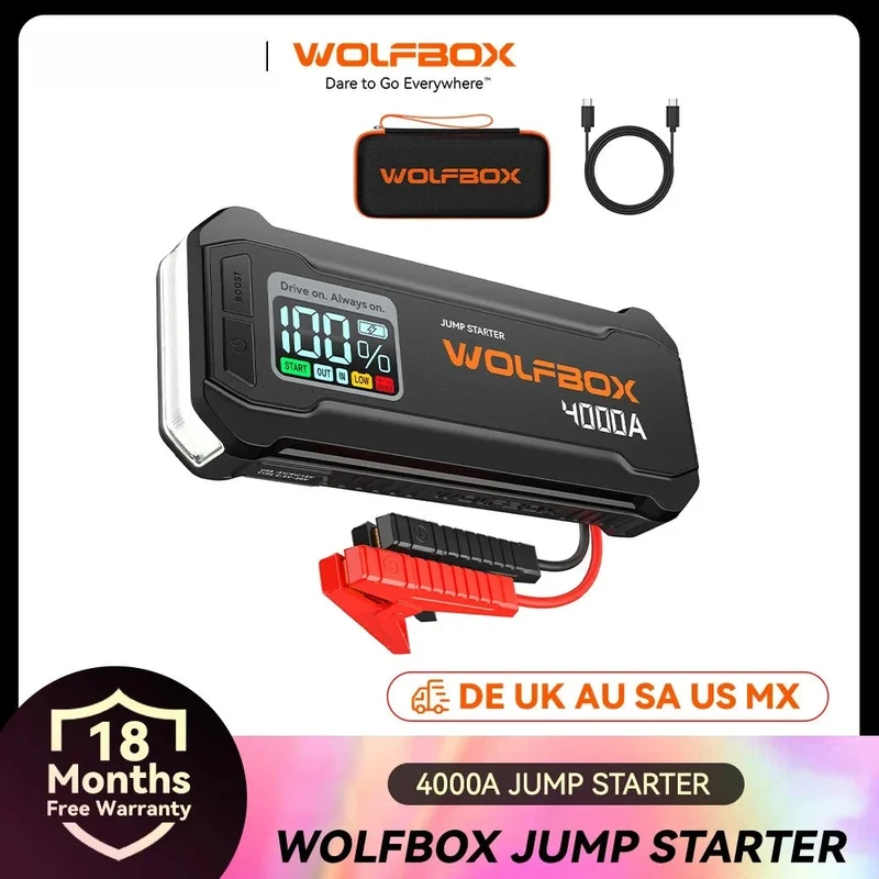 WOLFBOX JS24 Démarreur de Batterie Voiture 4000A 24000mAh