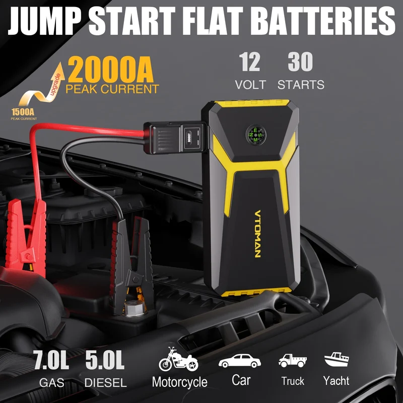 Booster de Batterie Démarreur de Secours 2000A 12V