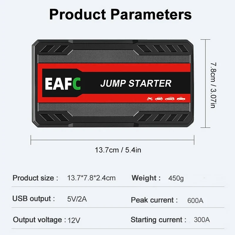 Booster de Batterie Démarreur de Secours 600A 12V avec Lampe LED
