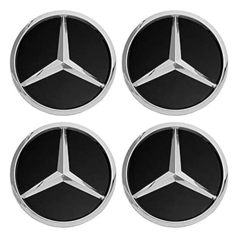 Centre de Roues Mercedes 75mm Noir Chrome Bleu