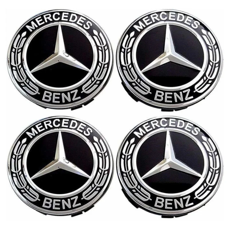 Centre de Roues Mercedes 75mm Noir Chrome Bleu
