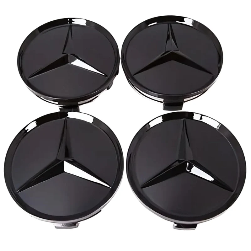 Centre de Roues Mercedes 75mm Noir Chrome Bleu