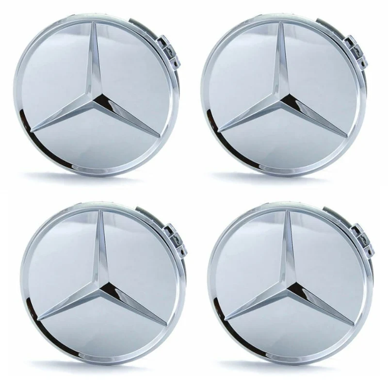 Centre de Roues Mercedes 75mm Noir Chrome Bleu