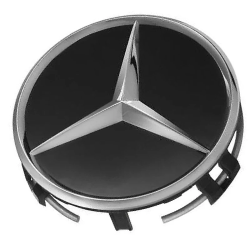 Centre de Roues Mercedes 75mm Noir Chrome Bleu
