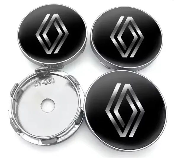 4x Centres de Roues Renault 60mm Noir Chrome