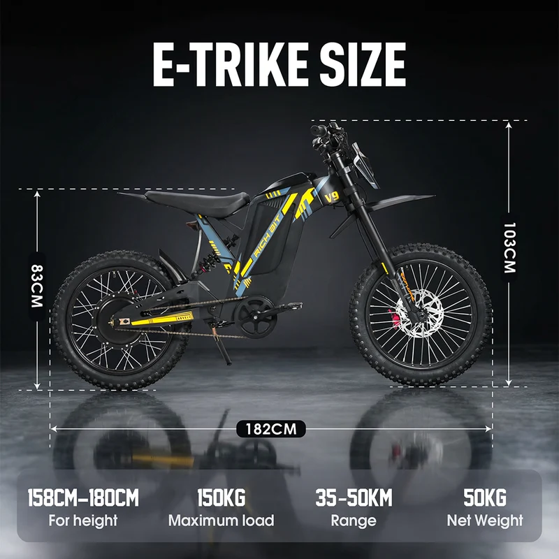 RICH BIT V9 Ultra 48V 2500W Electric Motorcycle Max Speed 63km Electric Bicycle Full Suspension All-Terrain E-Bike