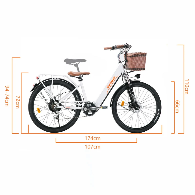 CYSUM Cityrun Electric City Bicycle 36V 250W E-Bike with 36V 10Ah Lithium Battery, 26" Commuter Electric Bike for Women