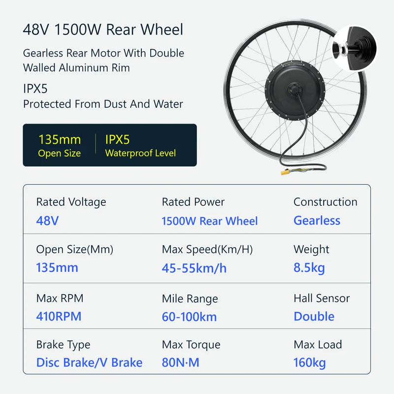 eSoulbike™ 48V 1500W High Power Waterproof Rear Hub Ebike Conversion Kit