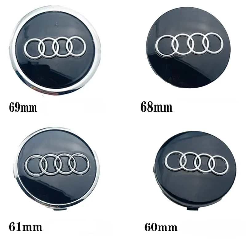 Centre Roue Audi 60mm 61mm 68mm 69mm Noir Gris x4