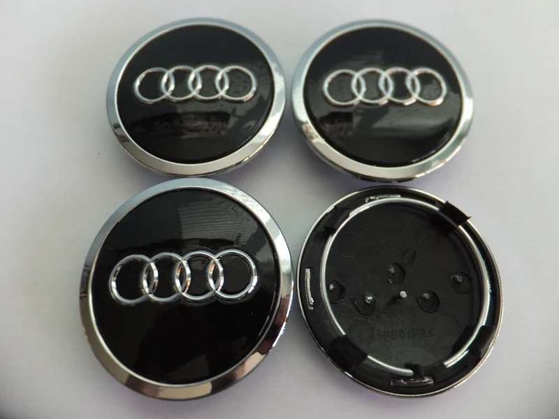 4x Centres de Roues Audi Noir Brillant 68mm Chrome