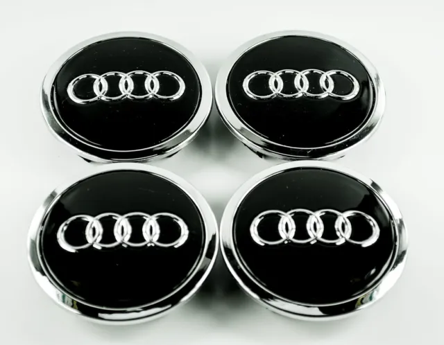 4x Centres de Roues Audi Noir Brillant 68mm Chrome