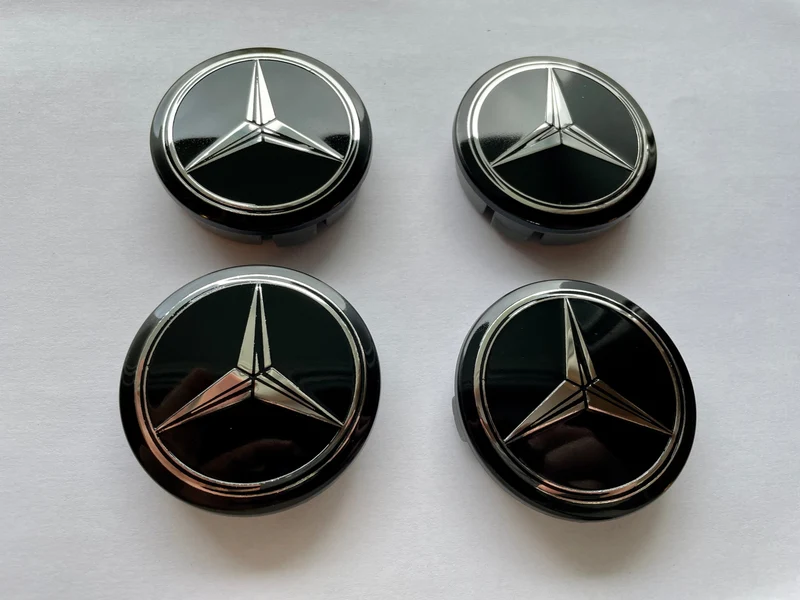 4x Centres de Roues Mercedes Noir & Gris 60mm