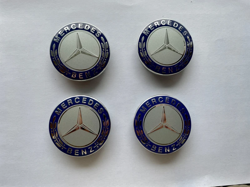 4x Centres de Roues Mercedes Gris & Bleu 60mm