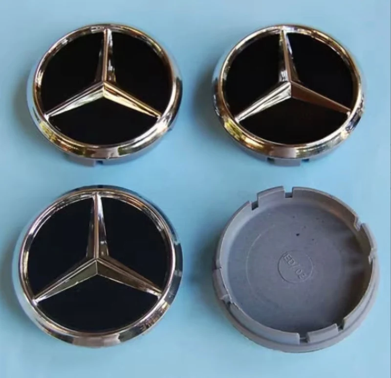 4x Centres de Roues Mercedes Noir 60mm