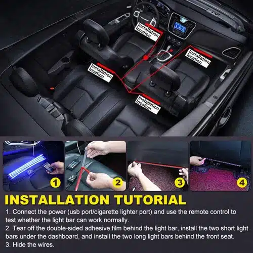 Kit LED Intérieur Voiture 72 LEDs RGB Contrôle APP Bluetooth