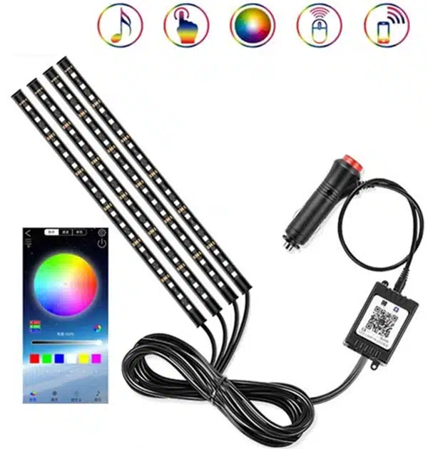 Kit d'Ambiance LED Intérieur Voiture 48 LED DC 12V App