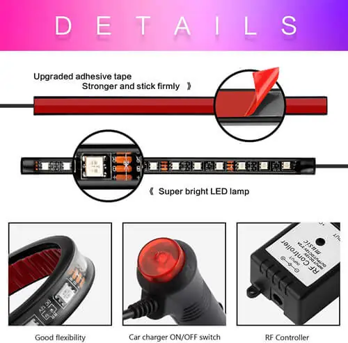 Kit d'Ambiance LED Intérieur Voiture 48 LED DC 12V App