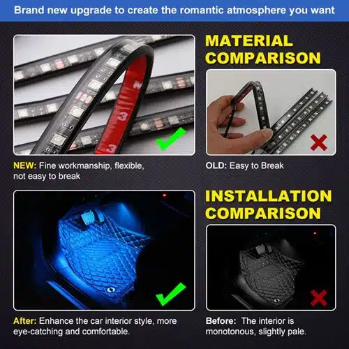Kit d'Ambiance LED Intérieur Voiture 48 LED DC 12V App